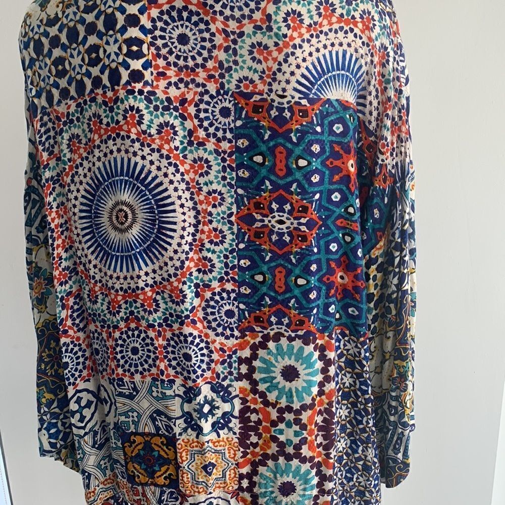 Desigual kimono beachy blouse, multi color, fringe, size L - Picture 3 of 14